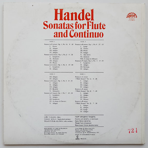 Georg Friedrich Händel, Jiří Válek, Josef Hála, František Sláma - Handel Sonatas For Flute And Continuo - Obrázek 2