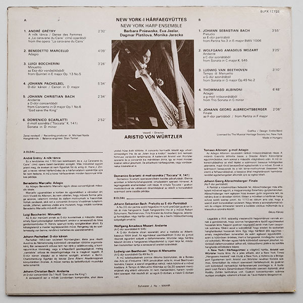 New York Harp Ensemble Directed By Aristid von Würtzler – Works By Albinoni, Bach, Mozart, Beethoven Etc. - Obrázek 2