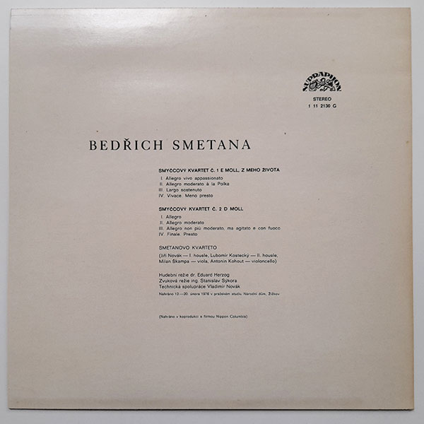 Bedřich Smetana, Smetanovo Kvarteto - Smyčcový kvartet Č. 1 E Moll, Z mého života / Smyčcový kvartet Č. 2 D Moll - Obrázek 2
