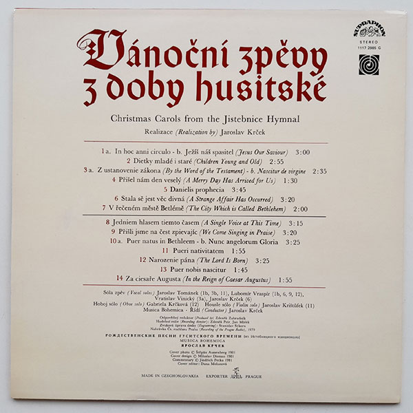 Musica Bohemica - Jaroslav Krček - Vánoční zpěvy z doby husitské (Christmas Carols From The Jistebnice Hymnal) - Obrázek 2