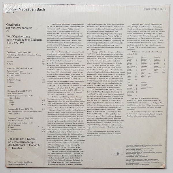 Bach - Johannes-Ernst Köhler - Orgelwerke 21 (Fünf Orgelkonzerte Nach Verschiedenen Meistern BWV 592—596) - Obrázek 2