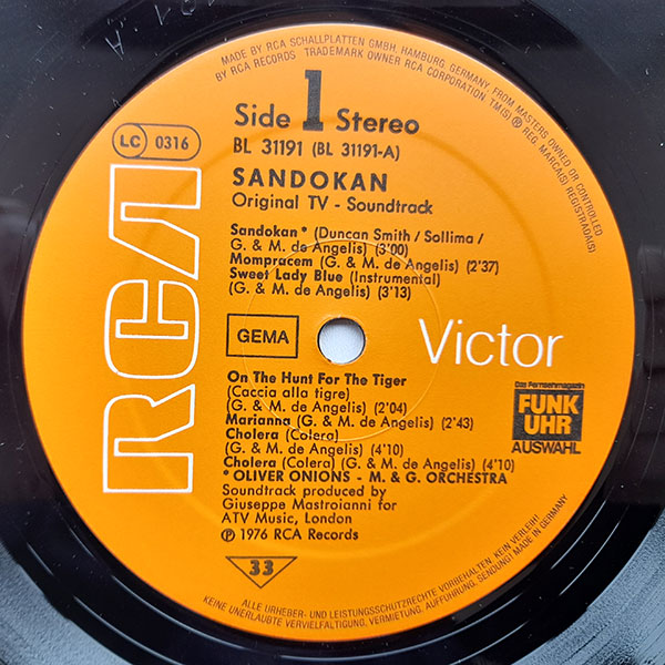 Oliver Onions - M. & G. Orchestra - Sandokan - Original TV-Soundtrack - Obrázek 3