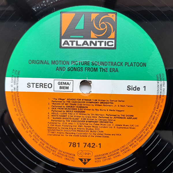 Various - Platoon (Original Motion Picture Soundtrack And Songs From The Era) - Obrázek 3