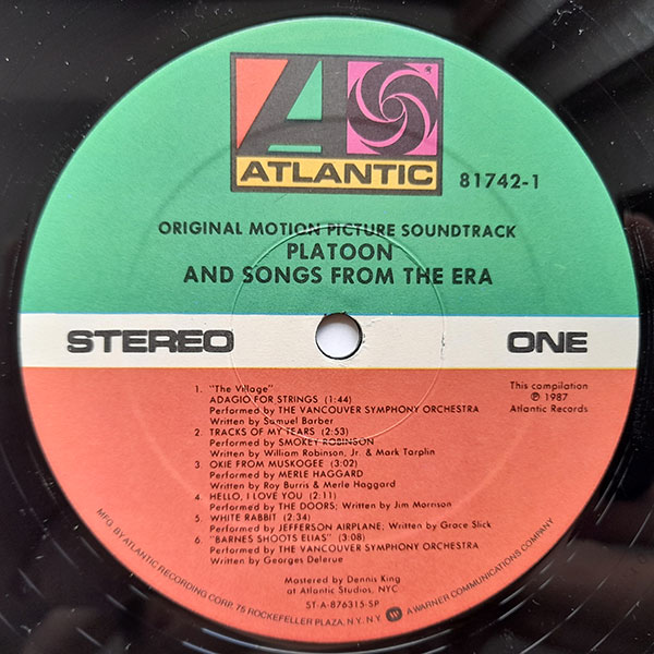 Various – Platoon (Original Motion Picture Soundtrack) - Obrázek 3