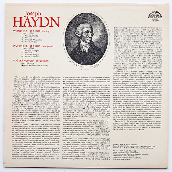 Joseph Haydn, Pražský Komorní Orchestr - Londýnské Symfonie (Č.101 Hodiny / Č.104 Londýnská) - Obrázek 2