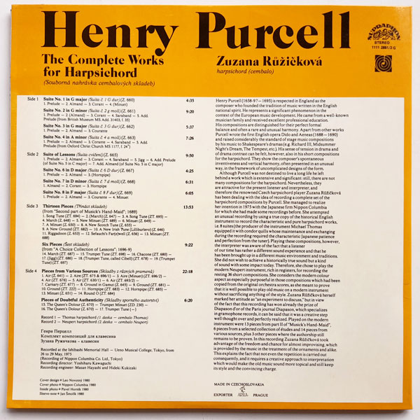 Henry Purcell - Zuzana Růžičková – The Complete Works For Harpsichord - Obrázek 2