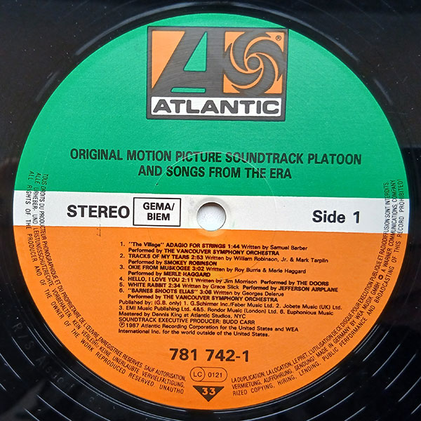 Various – Platoon (Original Motion Picture Soundtrack) - Obrázek 3